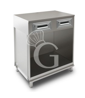 Mueble cafetero con cajones y sobre en acero inoxidable - L 1000 mm x P 680 mm x H 1155 mm