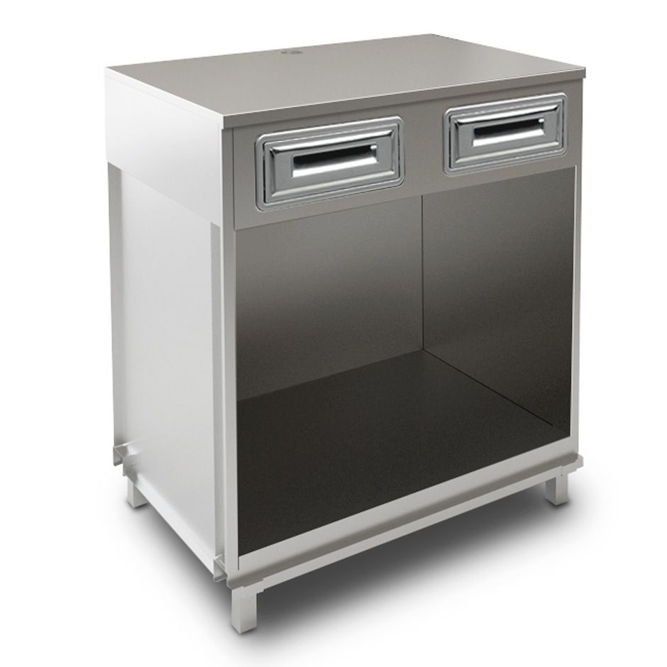 Mueble cafetero con cajones y sobre en acero inoxidable - L 1000 mm x P 680 mm x H 1155 mm