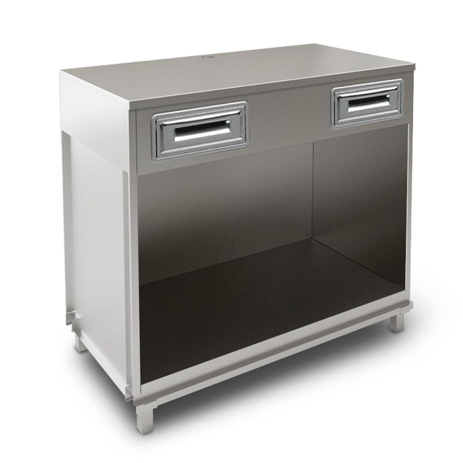 Mueble cafetero con cajones y sobre en acero inoxidable - L 1250 mm x P 670 mm x H 1155 mm