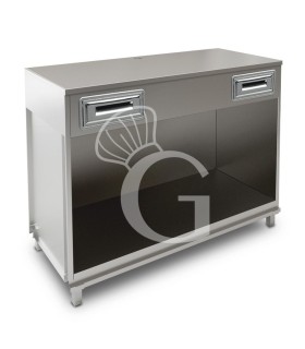 Mueble cafetero con cajones y sobre en acero inoxidable - L 1500 mm x P 670 mm x H 1155 mm