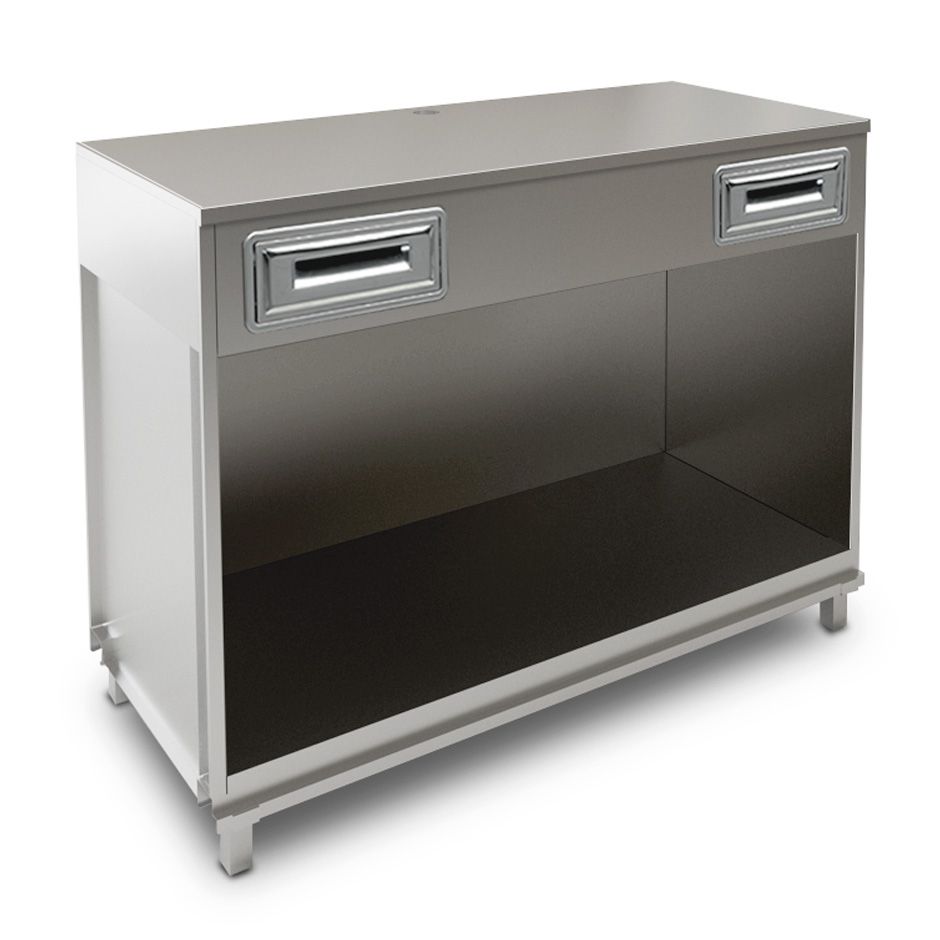 Mueble cafetero con cajones y sobre en acero inoxidable - L 1500 mm x P 670 mm x H 1155 mm