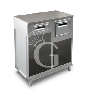 Mueble cafetero con cajón, tolva y sobre en acero inoxidable - L 1000 mm x P 560 mm x H 1155 mm
