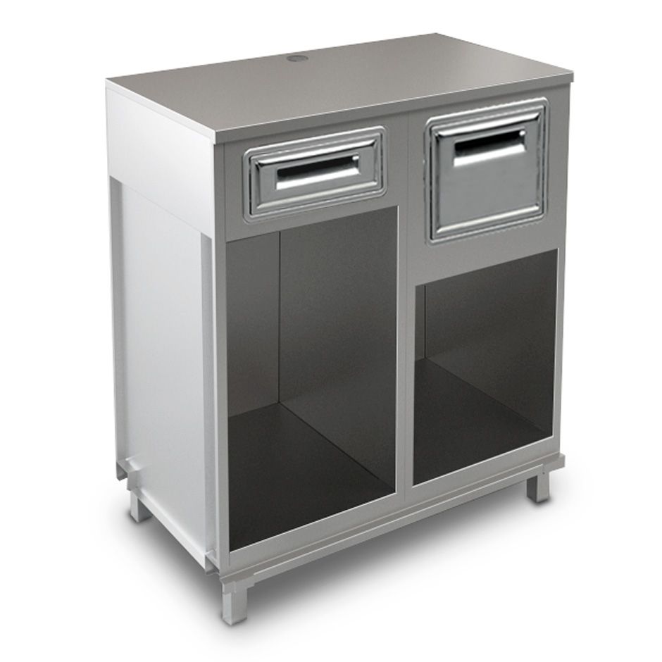 Mueble cafetero con cajón, tolva y sobre en acero inoxidable - L 1000 mm x P 560 mm x H 1155 mm