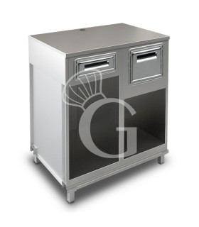 Mueble cafetero con cajón, tolva y sobre en acero inoxidable - L 1000 mm x P 670 mm x H 1155 mm