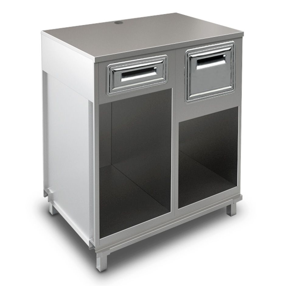Mueble cafetero con cajón, tolva y sobre en acero inoxidable - L 1000 mm x P 670 mm x H 1155 mm