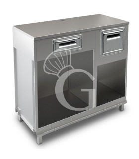 Mueble cafetero con cajón, tolva y sobre en acero inoxidable - L 1250 mm x P 560 mm x H 1155 mm