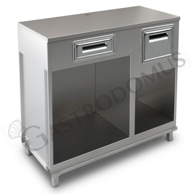 Mueble cafetero con cajón, tolva y sobre en acero inoxidable - L 1250 mm x P 560 mm x H 1155 mm Mueble cafetero con cajón, tolva y sobre en acero inoxidable - L 1250 mm x P 560 mm x H 1155 mm