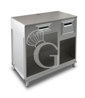 Mueble cafetero con cajón, tolva y sobre en acero inoxidable - L 1250 mm x P 670 mm x H 1155 mm
