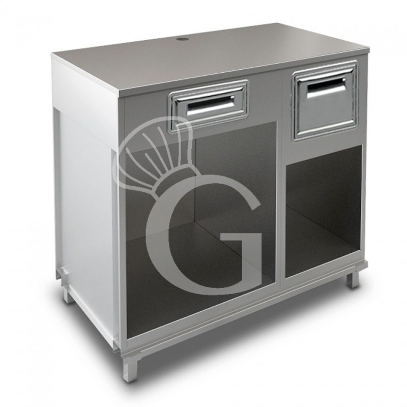 Mueble cafetero con cajón, tolva y sobre en acero inoxidable - L 1250 mm x P 670 mm x H 1155 mm Mueble cafetero con cajón, tolva y sobre en acero inoxidable - L 1250 mm x P 670 mm x H 1155 mm