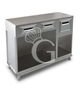 Mueble cafetero con cajones, tolva y sobre en acero inoxidable - L 1500 mm x P 560 mm x H 1155 mm