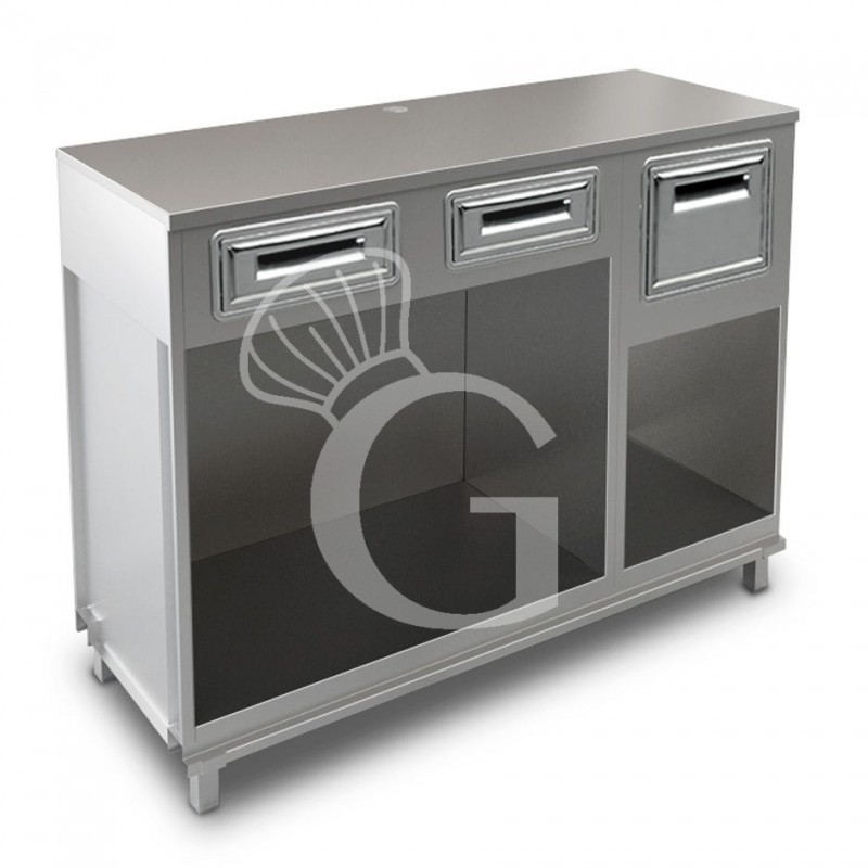 Mueble cafetero con cajones, tolva y sobre en acero inoxidable - L 1500 mm x P 560 mm x H 1155 mm Mueble cafetero con cajones, tolva y sobre en acero inoxidable - L 1500 mm x P 560 mm x H 1155 mm