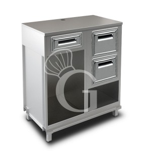 Mueble cafetero con cajón,  tolva con reserva y sobre en acero inoxidable - L 1000 mm x P 560 mm x H 1155 mm