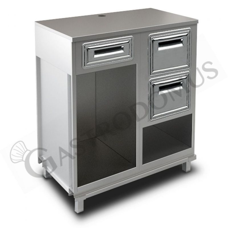 Mueble cafetero con cajón, tolva con reserva y sobre en acero inoxidable - L 1000 mm x P 560 mm x H 1155 mm Mueble cafetero con cajón, tolva con reserva y sobre en acero inoxidable - L 1000 mm x P 560 mm x H 1155 mm