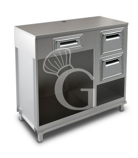Mueble cafetero con cajón, tolva con reserva y sobre en acero inoxidable - L 1250 mm x P 560 mm x H 1155 mm