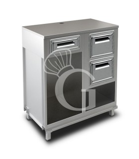 Mueble cafetero con encimera en acero inoxidable, cajón neutro, tolva con cajón recolector - L 1000 mm x P 670 mm x A 1140 mm