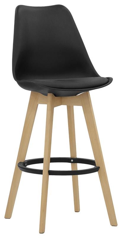 Taburete Ghibli con estructura de roble, carcasa de polipropileno y asiento de cuero sintético