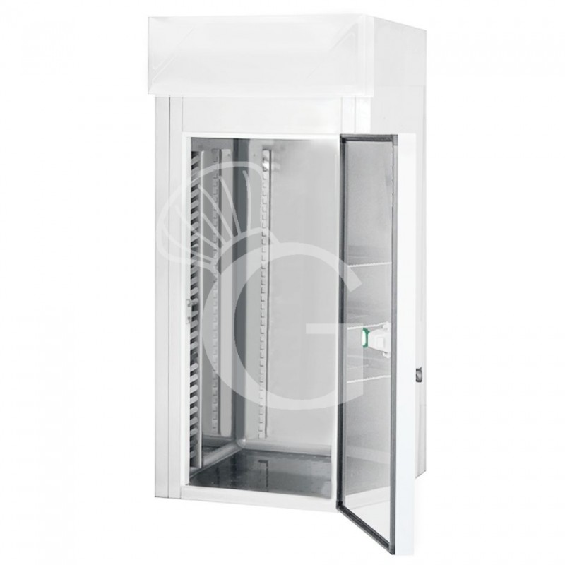 Mini cámara Frigorífica ventilada con temperatura 0°C/+10°C en chapa prepintada blanca, puerta abierta