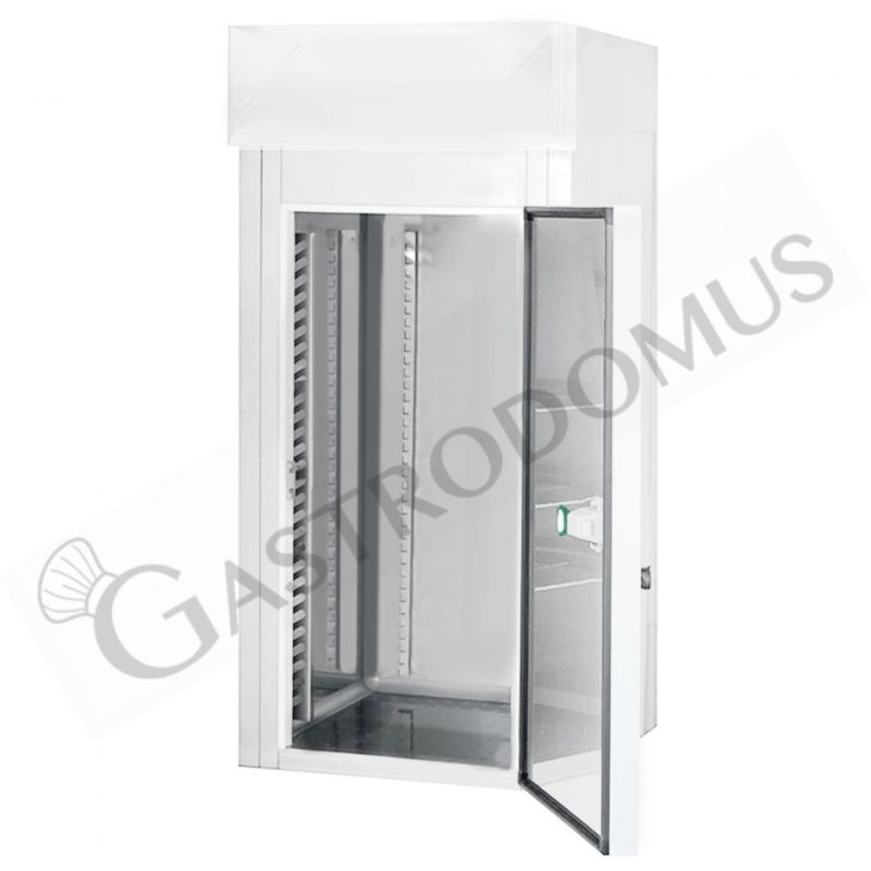 Mini cámara Frigorífica ventilada con temperatura -18°C/-22°C en chapa prepintada blanca, puerta abierta