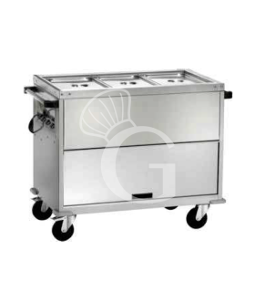 Carro térmico baño maría cerrado, temperatura diferenciada, para 3 cubetas GN1/1 - L 1300 mm x P 680 mm x A 920 mm