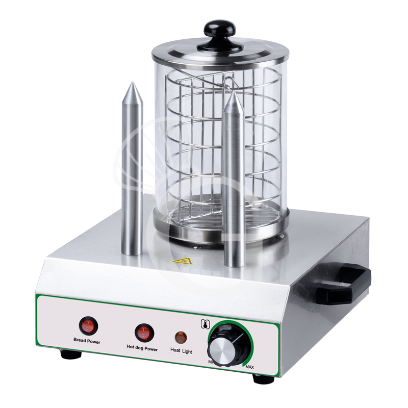Cocedor de perritos calientes con 4400 W de potencia y 2 pinchos para el pan.