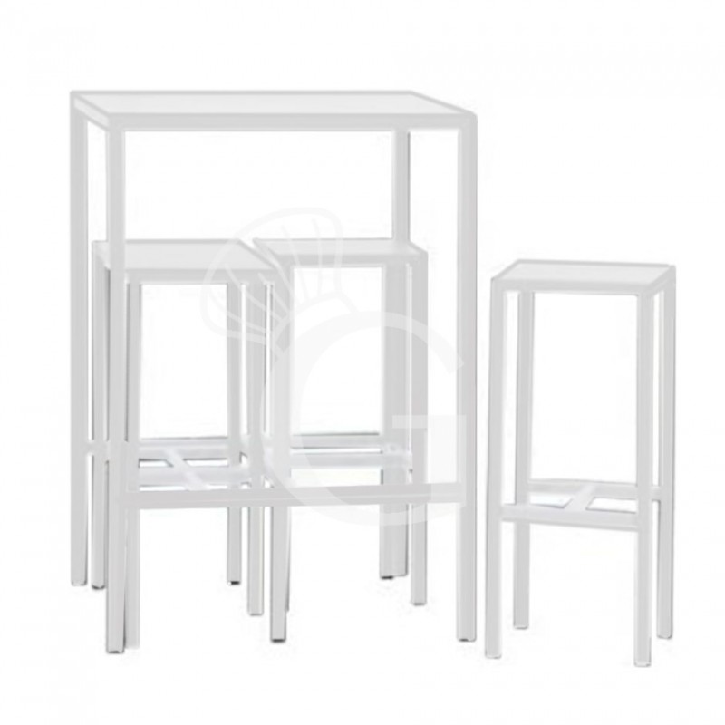 Juego Giglio de exterior, 1 mesa y 4 banquetas de metal pintado