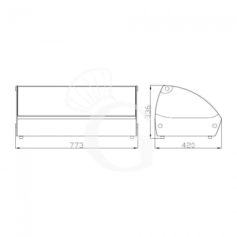 Vitrina caliente de acero inoxidable y vidrio 4 cubetas GN1/3 A 40 mm L 773 mm x P 420 mm x A 336 mm