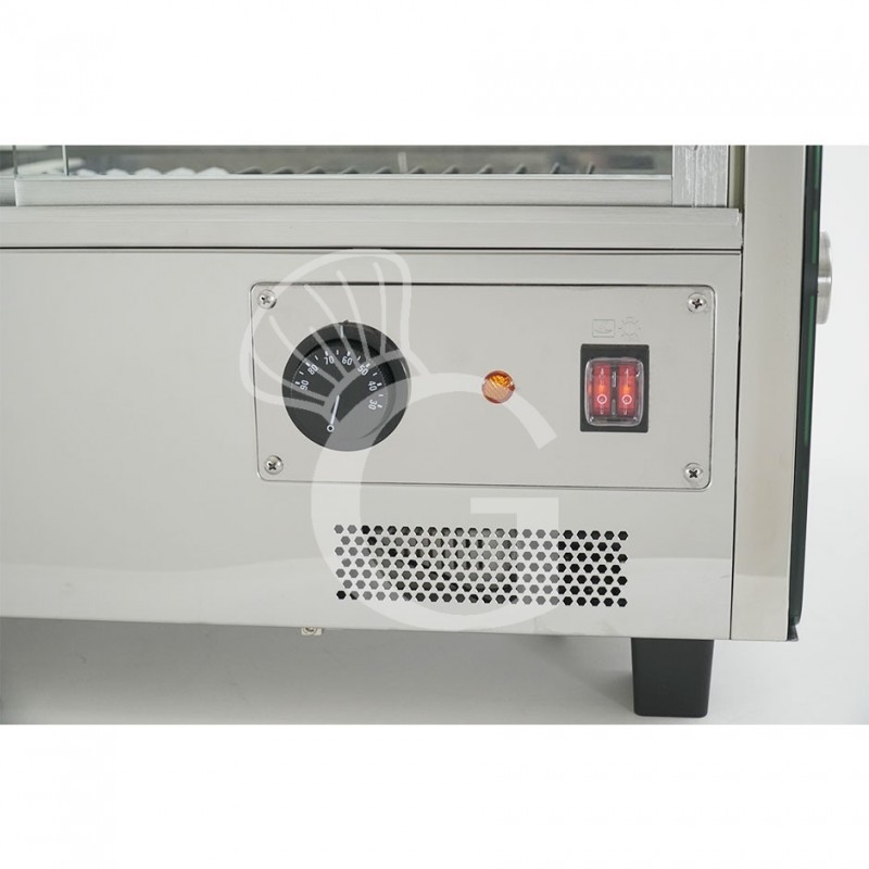 Vitrina caliente de vidrio y acero inoxidable 3 estantes +30°C/+90°C 120 LT L 678 mm x P 568 mm x A 686 mm