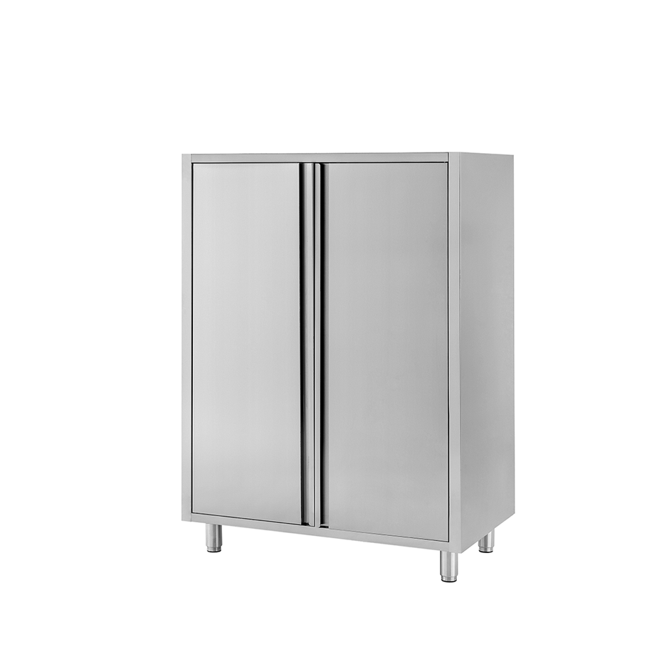 Armario de acero inoxidable con 2 puertas batientes, 2 estantes, L 800 mm x P 600 mm x A 1500 mm