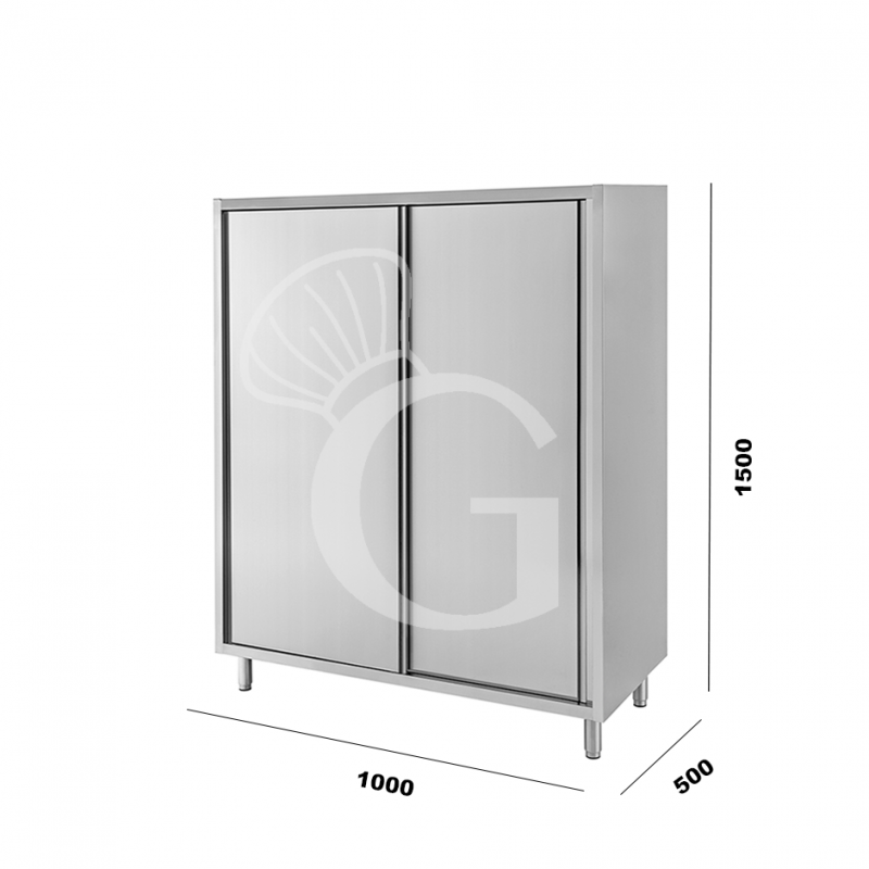 Armario de acero inoxidable con 2 puertas correderas, 2 estantes, L 1000 mm x P 500 mm x A 1500 mm