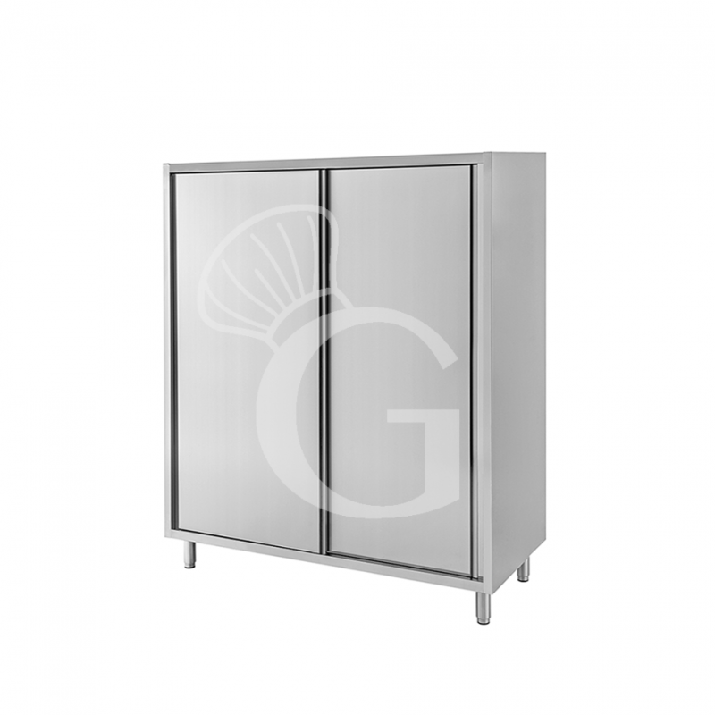 Armario de acero inoxidable con 2 puertas correderas, 2 estantes, L 1100 mm x P 500 mm x A 1500 mm