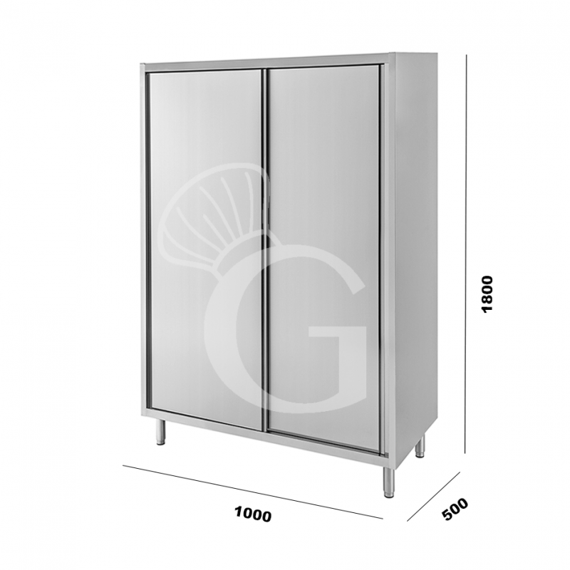 Armario de acero inoxidable con 2 puertas correderas, 3 estantes, L 1000 mm x P 500 mm x A 1800 mm