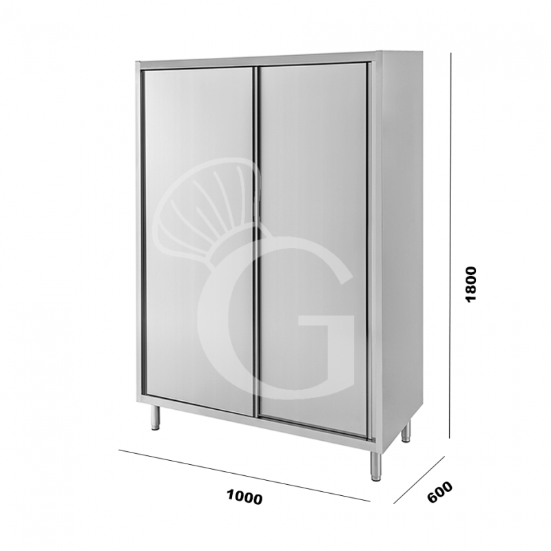 Armario de acero inoxidable con 2 puertas correderas, 3 estantes, L 1000 mm x P 600 mm x A 1800 mm