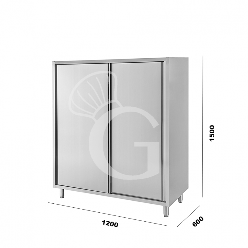 Armario de acero inoxidable con 2 puertas correderas, 2 estantes, L 1200 mm x P 600 mm x A 1500 mm
