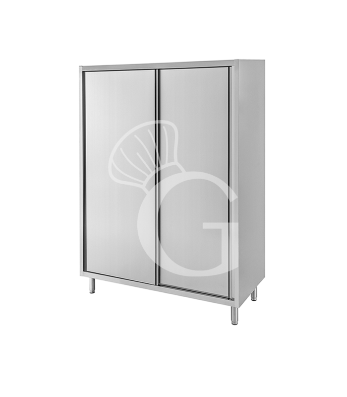 Armario de acero inoxidable con 2 puertas correderas, 3 estantes, L 1100 mm x P 500 mm x A 1800 mm