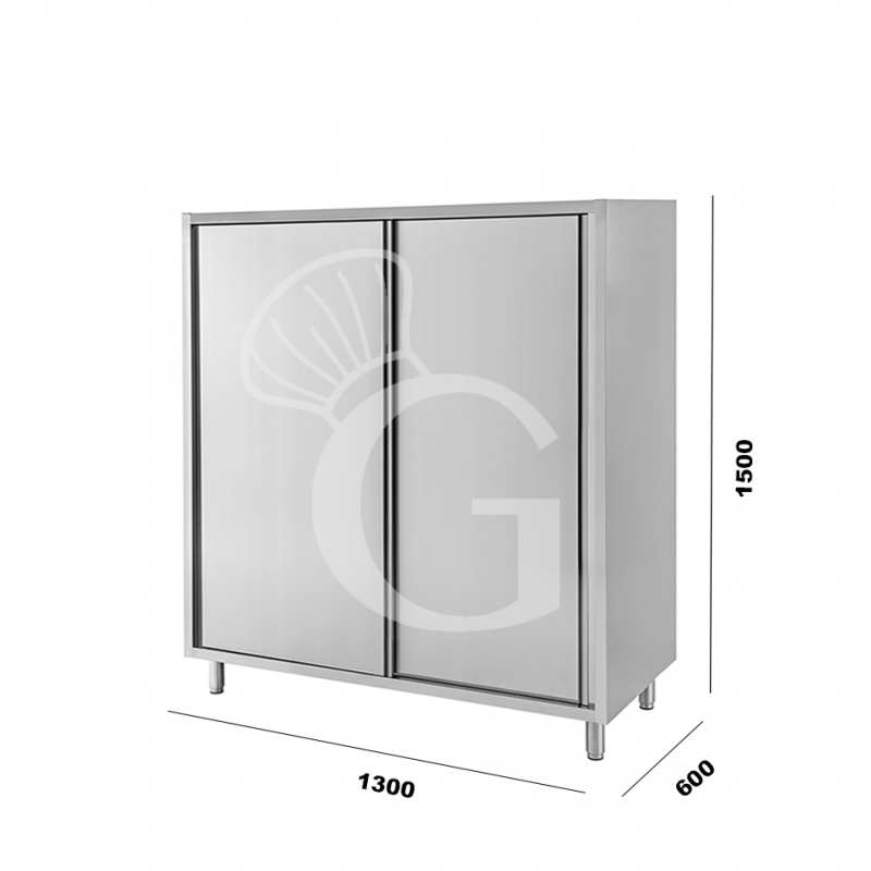 Armario de acero inoxidable con 2 puertas correderas, 2 estantes, L 1300 mm x P 600 mm x A 1500 mm