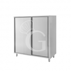 Armario de acero inoxidable con 2 puertas correderas, 2 estantes, L 1400 mm x P 500 mm x A 1500 mm