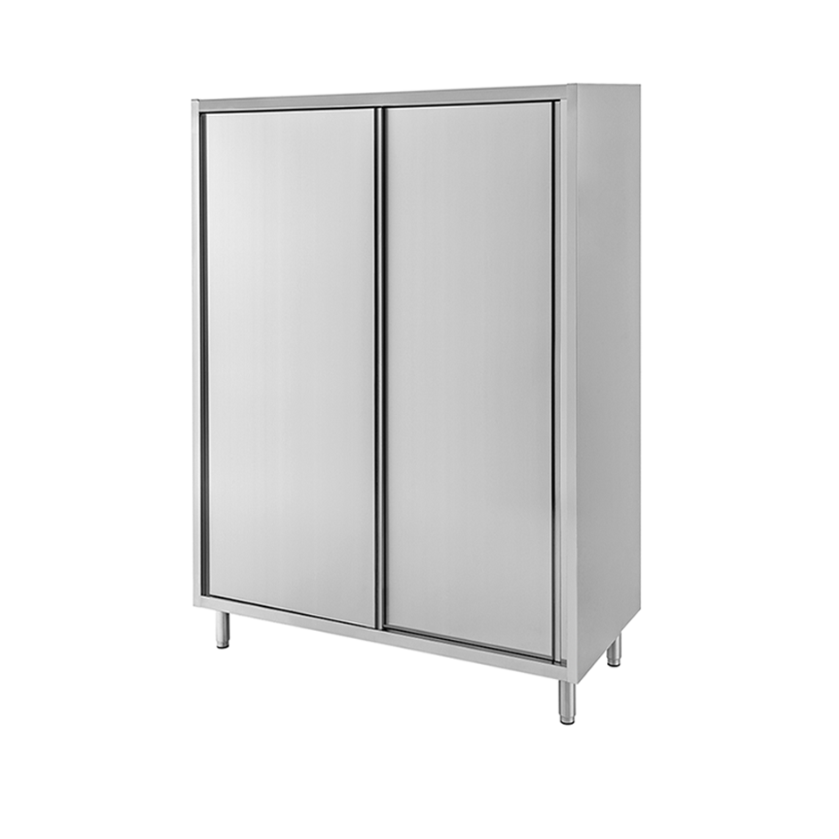 Armario de acero inoxidable con 2 puertas correderas, 3 estantes, L 1100 mm x P 700 mm x A 1800 mm