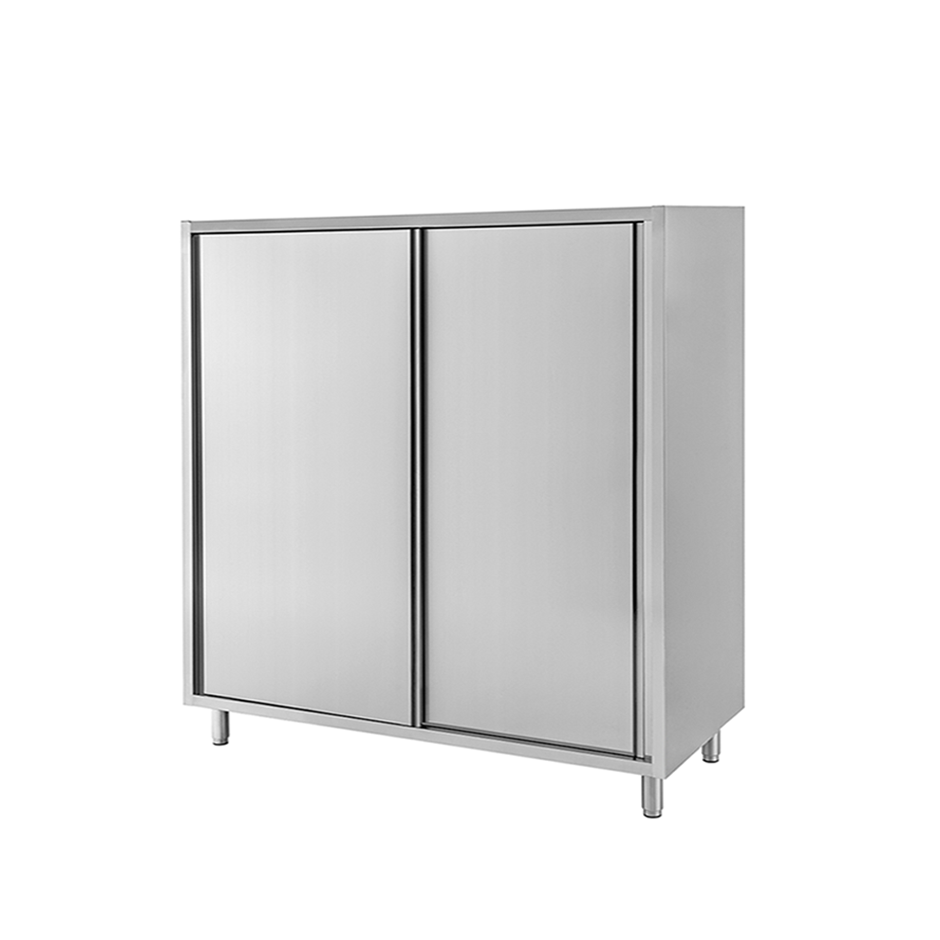 Armario de acero inoxidable con 2 puertas correderas, 2 estantes, L 1400 mm x P 600 mm x A 1500 mm