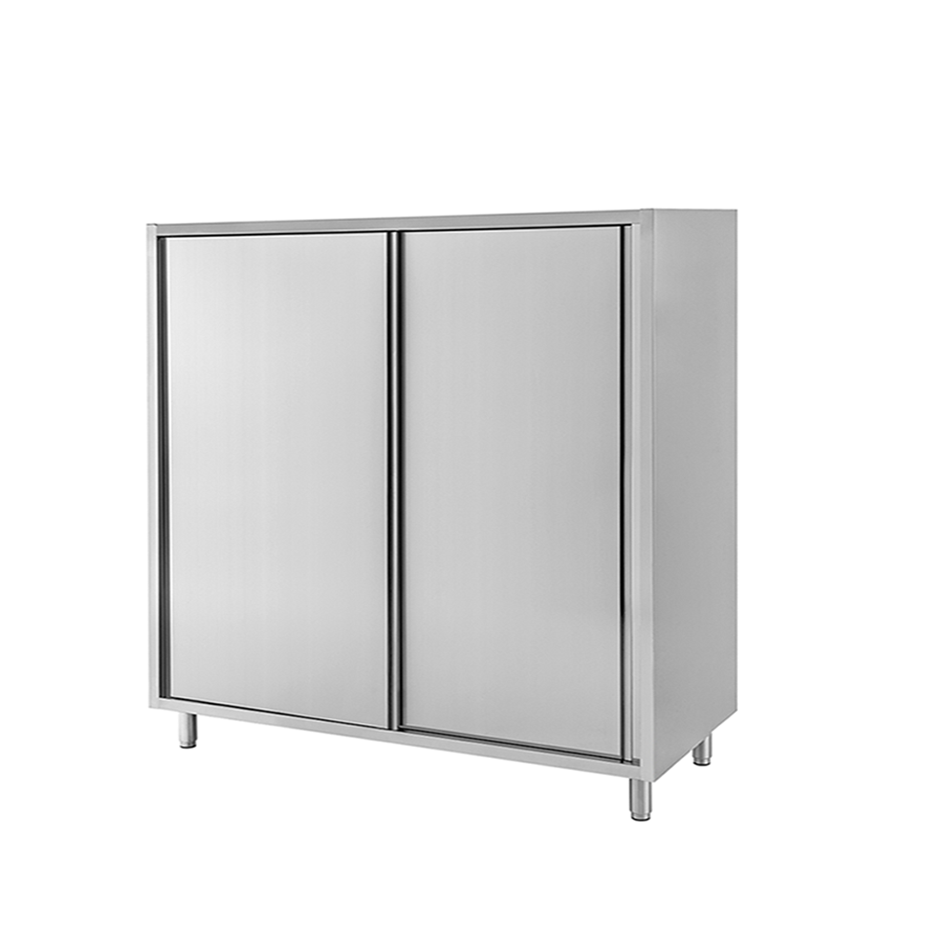 Armario de acero inoxidable con 2 puertas correderas, 2 estantes, L 1500 mm x P 600 mm x A 1500 mm