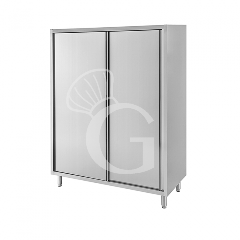 Armario de acero inoxidable con 2 puertas correderas, 3 estantes, L 1300 mm x P 600 mm x A 1800 mm