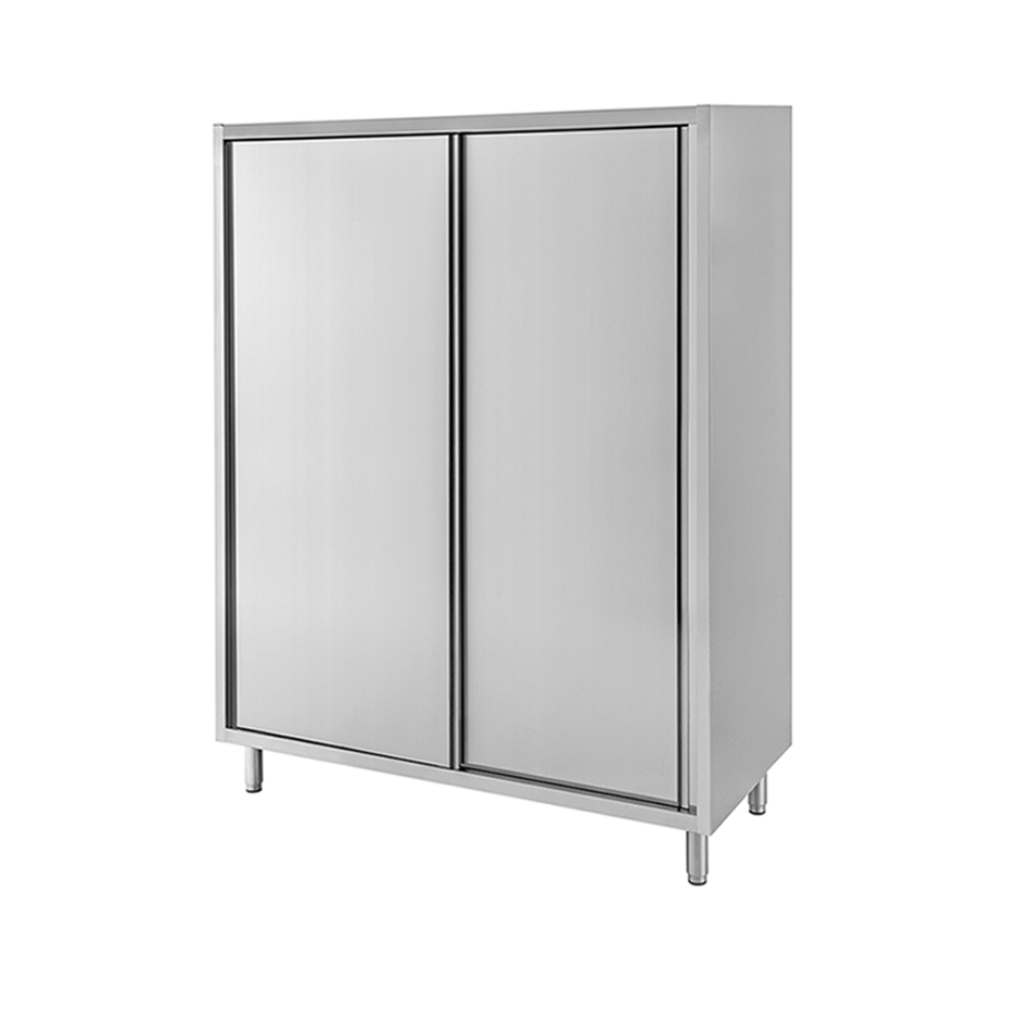 Armario de acero inoxidable con 2 puertas correderas, 3 estantes, L 1300 mm x P 600 mm x A 1800 mm