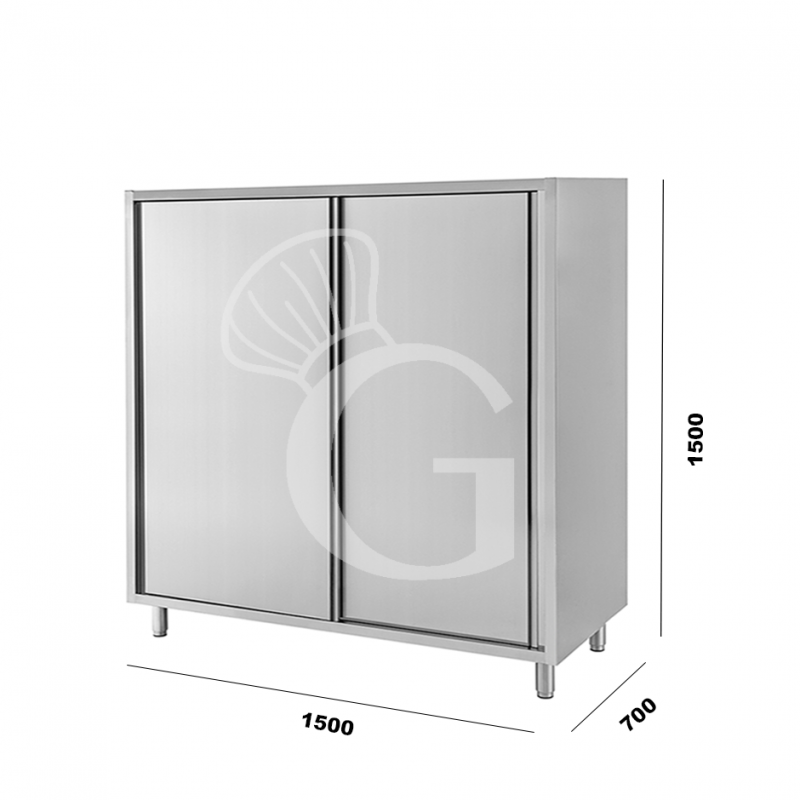 Armario de acero inoxidable con 2 puertas correderas, 2 estantes, L 1500 mm x P 700 mm x A 1500 mm