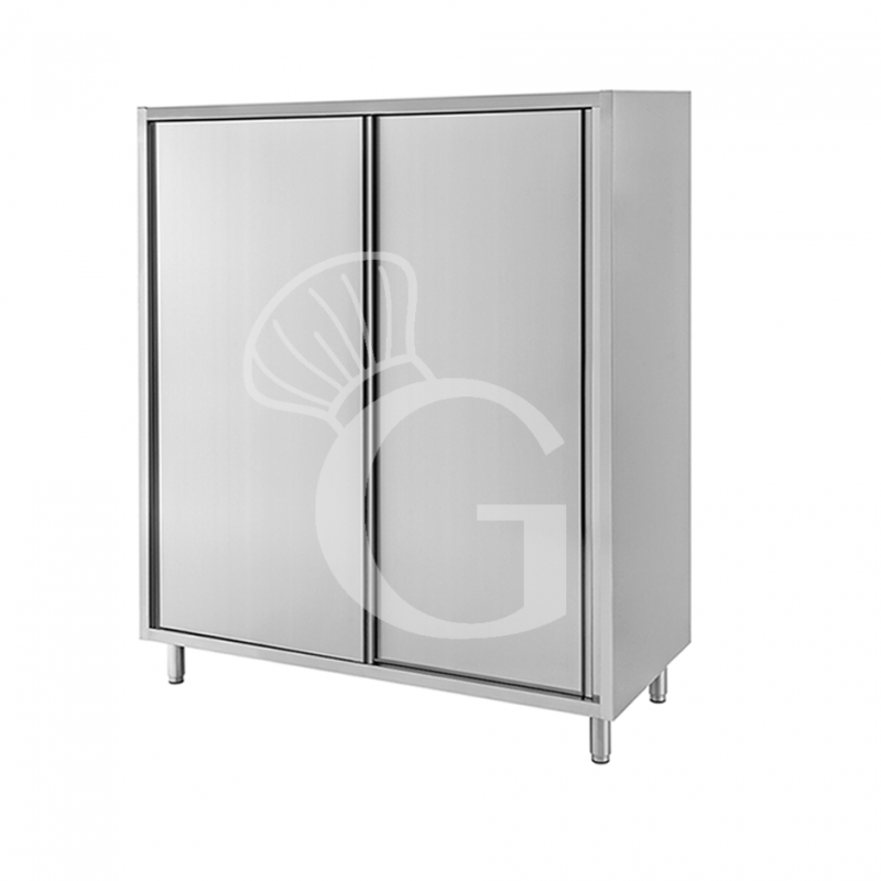 Armario de acero inoxidable con 2 puertas correderas, 3 estantes, L 1500 mm x P 500 mm x A 1800 mm