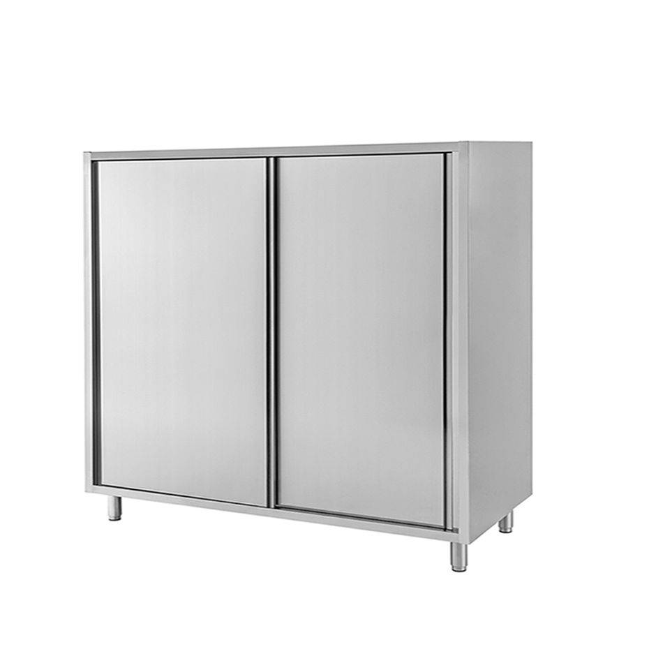 Armario de acero inoxidable con 2 puertas correderas, 2 estantes, L 1600 mm x P 700 mm x A 1500 mm