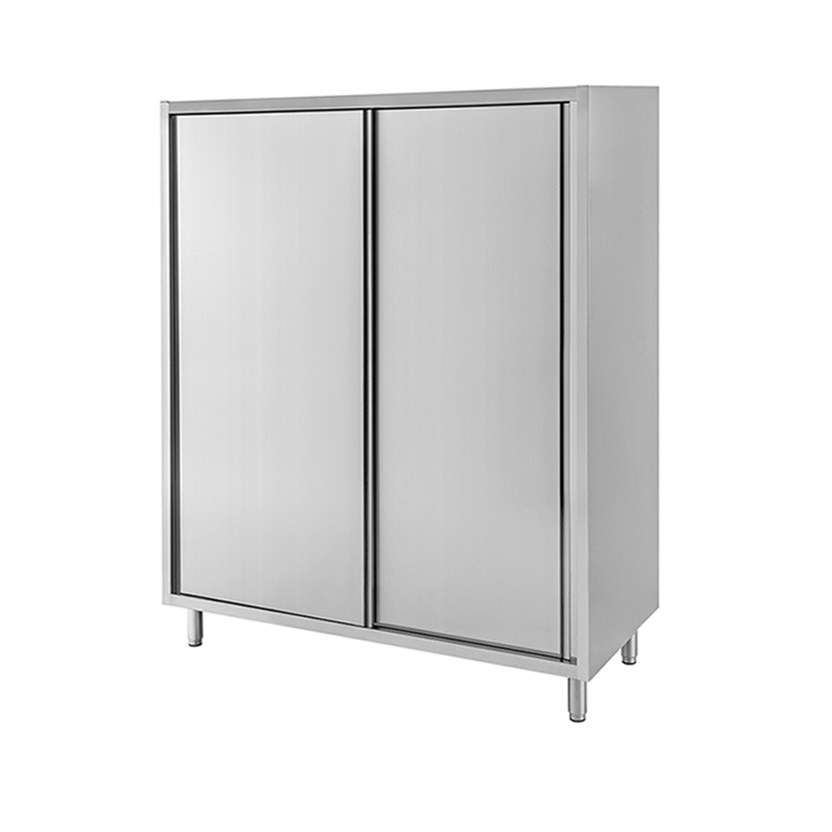 Armario de acero inoxidable con 2 puertas correderas, 3 estantes, L 1400 mm x P 700 mm x A 1800 mm