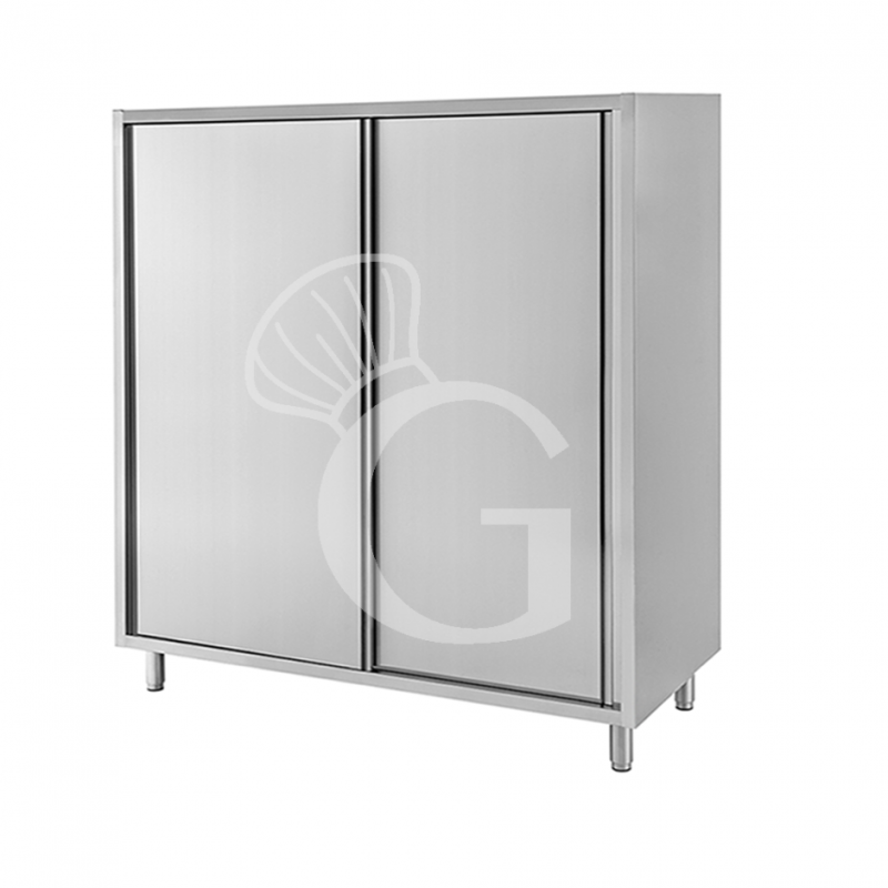 Armario de acero inoxidable con 2 puertas correderas, 3 estantes, L 1600 mm x P 500 mm x A 1800 mm