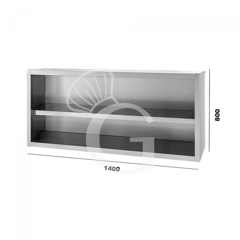 Armario de pared de acero inoxidable con 1 estante, L 1400 mm x P 400 mm x A 800 mm