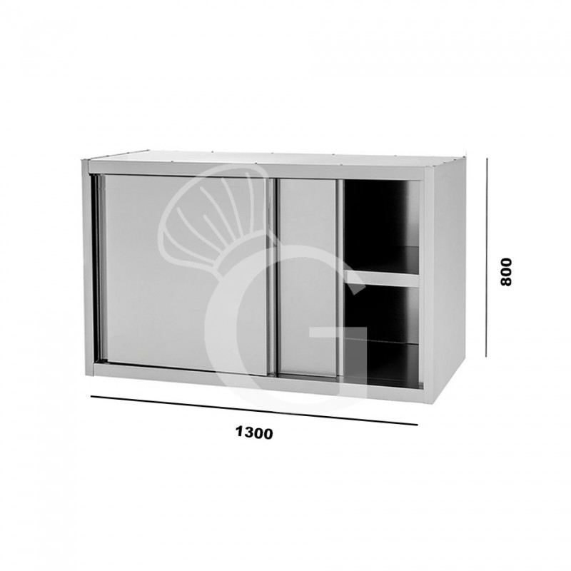 Armario de pared con puertas correderas inox con 1 estante, L 1300 mm x P 400 mm x A 800 mm