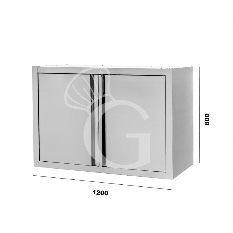 Armario de pared de acero inoxidable con 2 puertas batientes y 1 estante, L 1200 mm x P 400 mm x A 800 mm