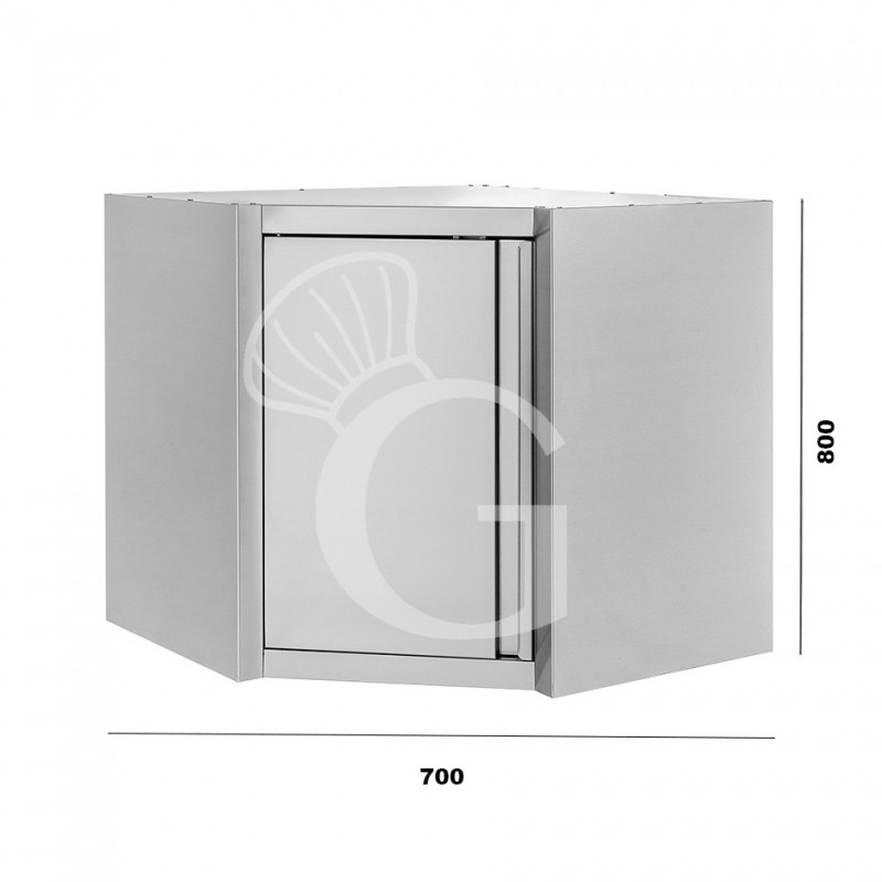 Armario de pared rinconero inox con 1 puerta batiente y 1 estante, L 700 mm x P 700 mm x A 800 mm